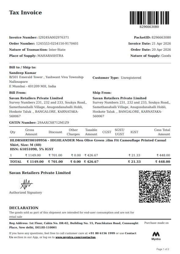 Myntra Tax Invoice 1 preview